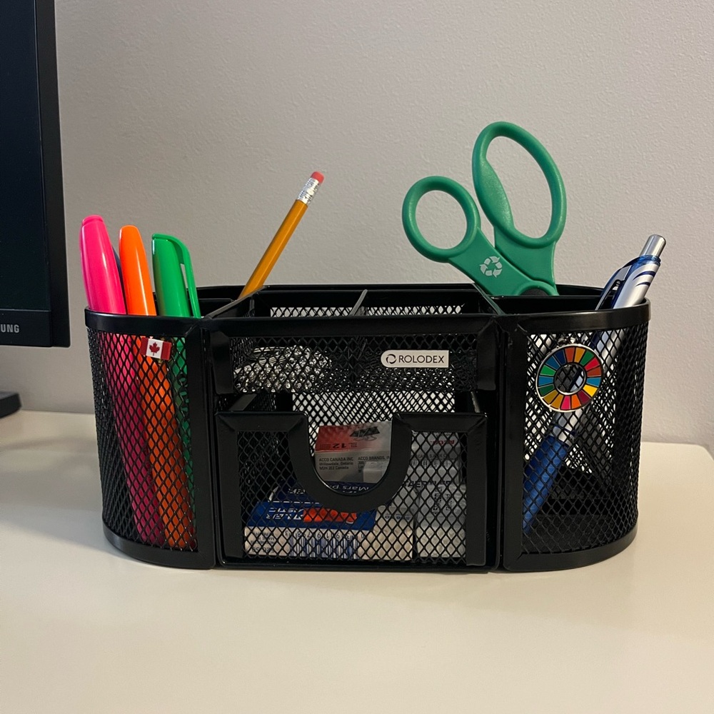 2 Black Metal Mesh Desktop Organizers (large and smaller round one)